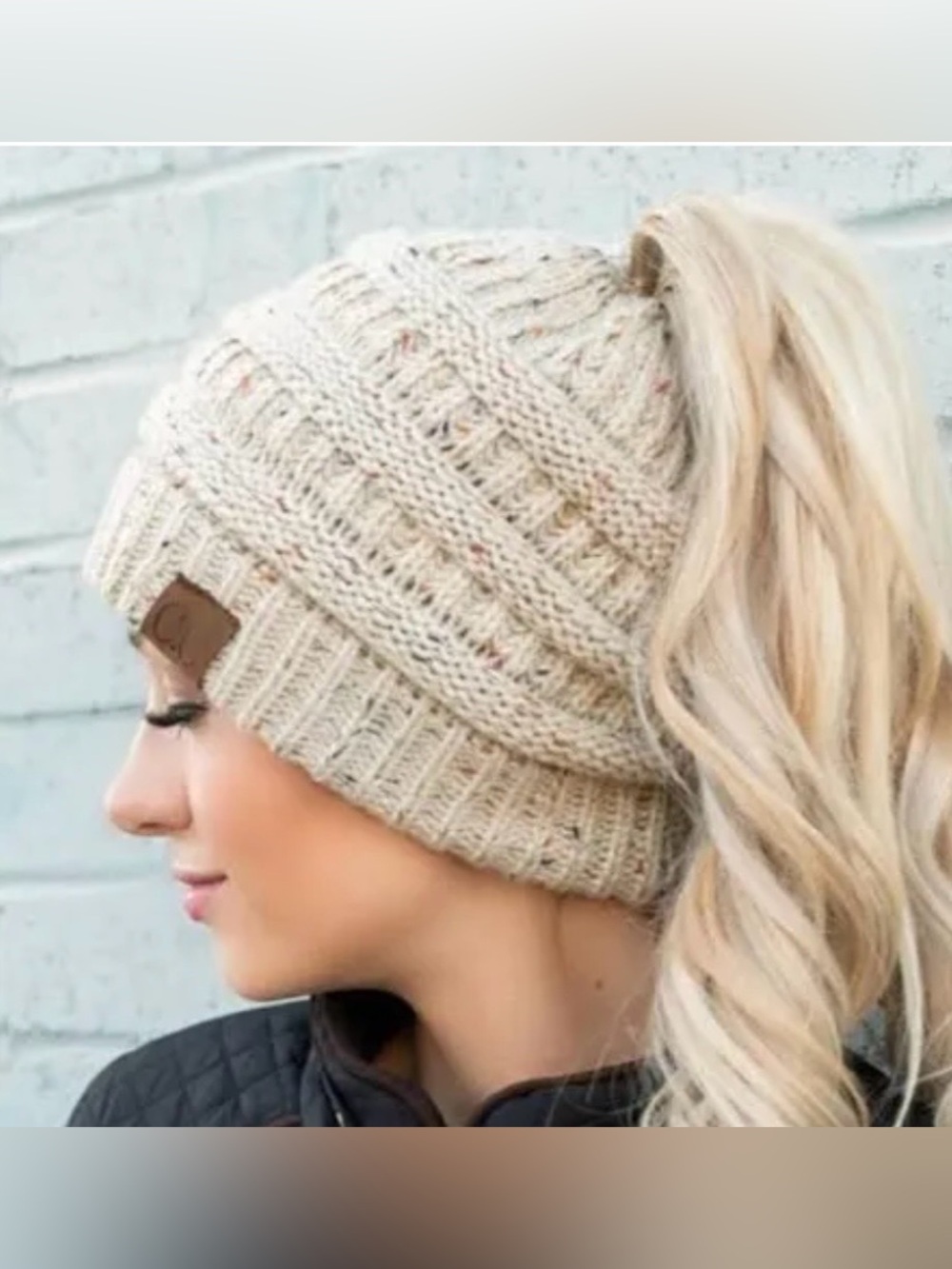 C.C Confetti Knit Ponytail Beanie